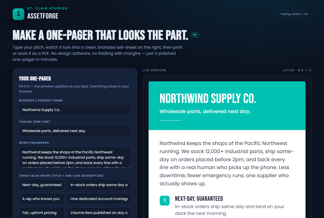 Screenshot of the AssetForge tool
