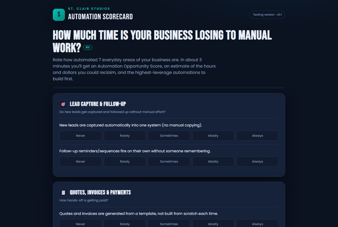 Screenshot of the Automation Scorecard tool