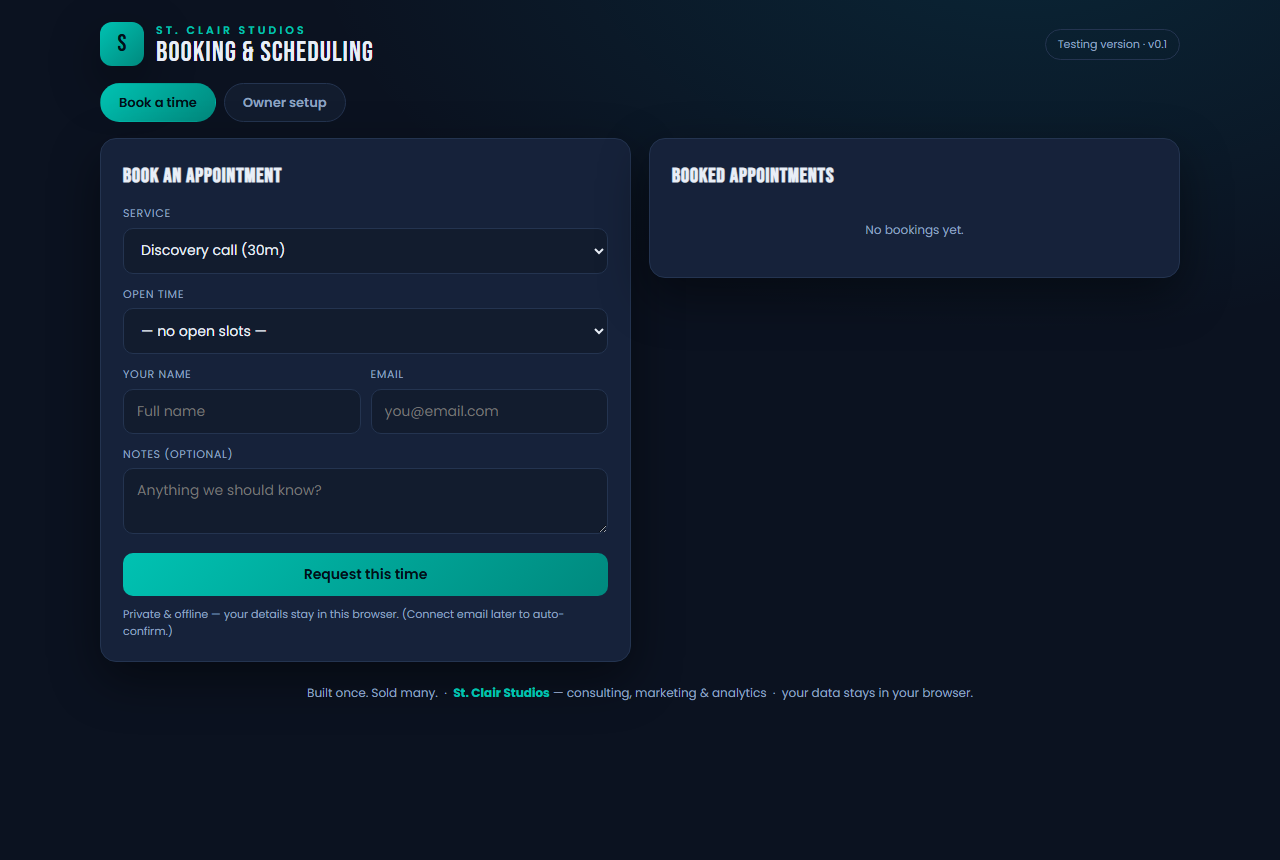 Screenshot of the Booking & Scheduling tool