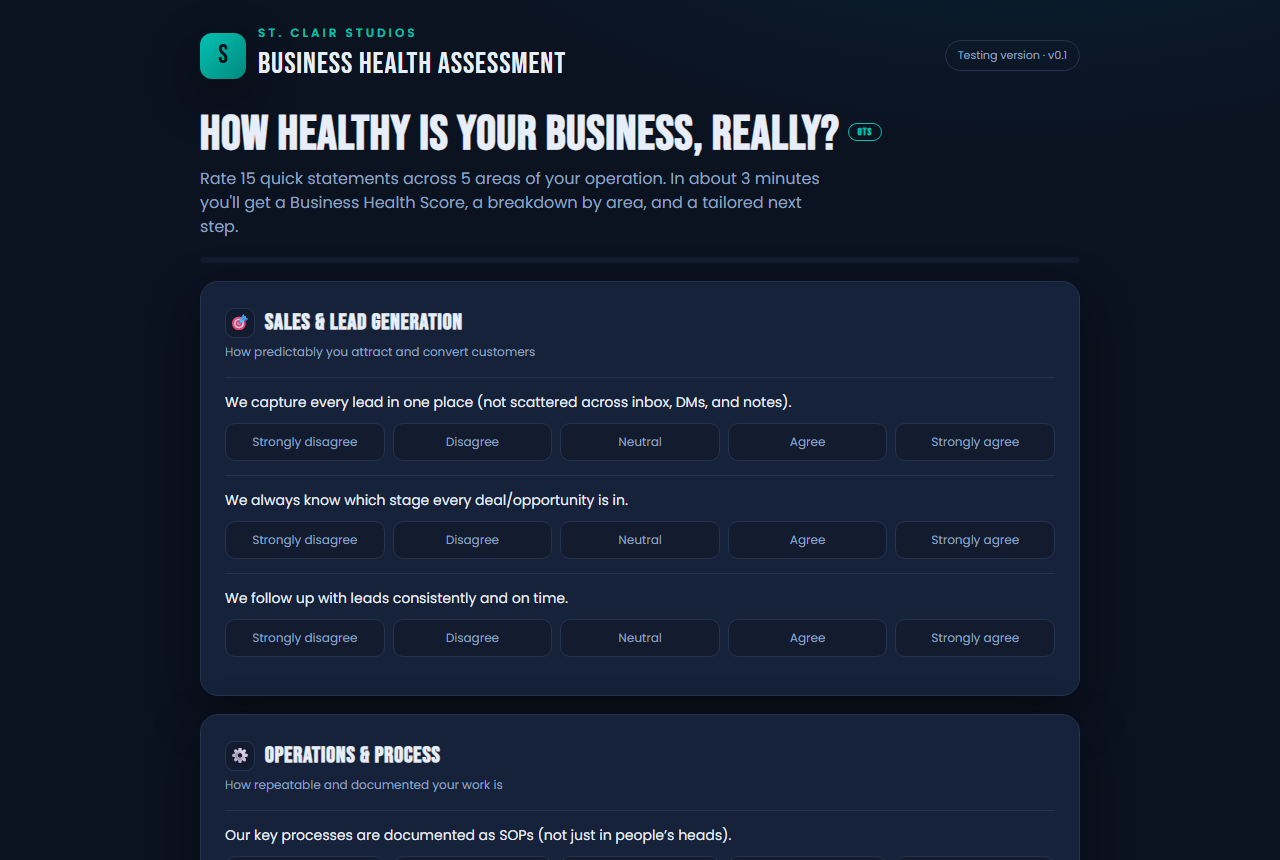 Screenshot of the Business Health Assessment tool