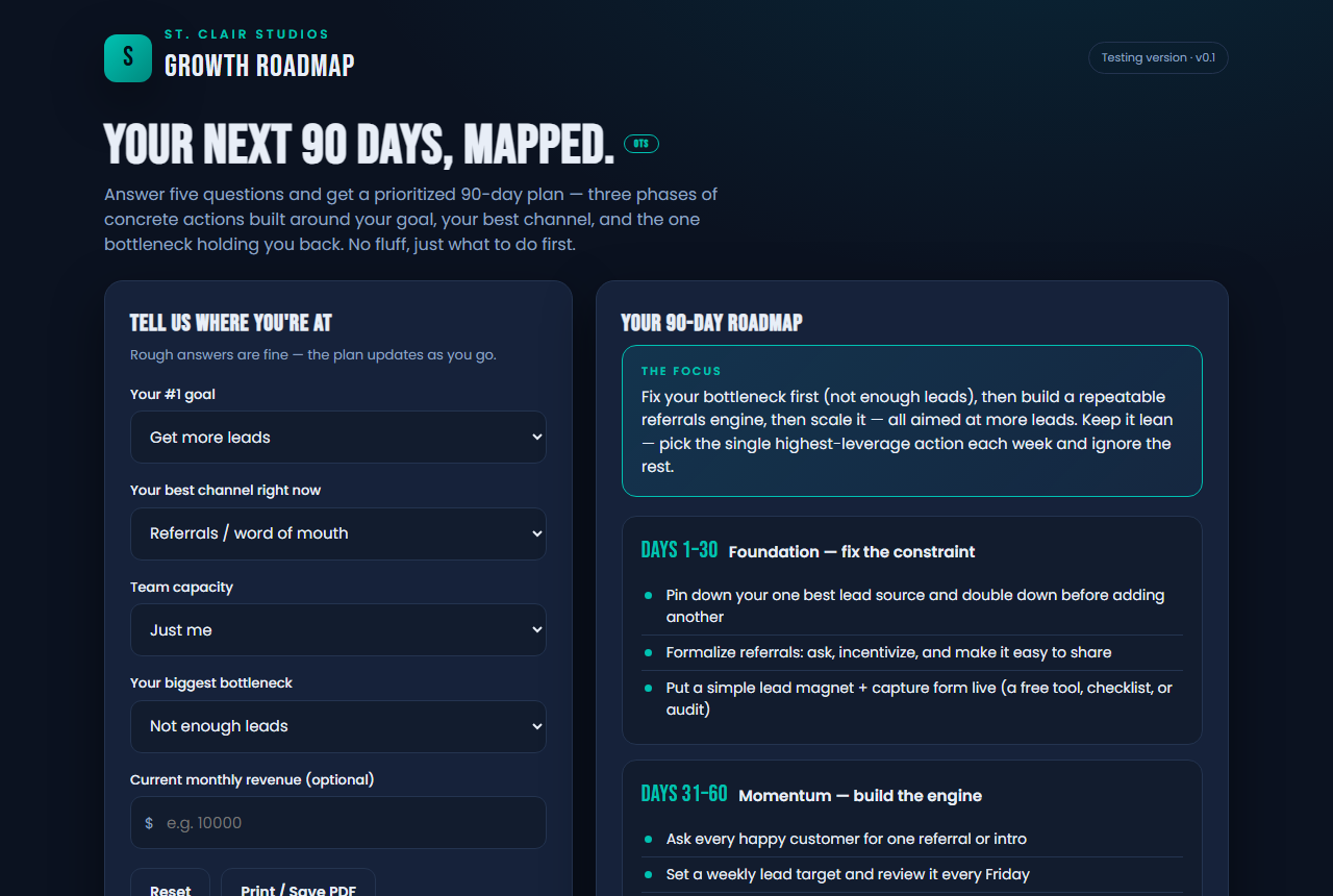 Screenshot of the Growth Roadmap tool