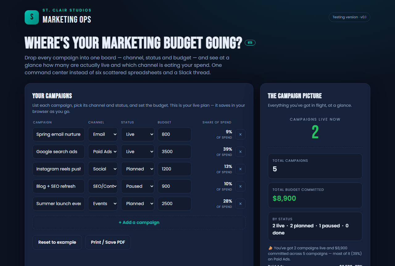Screenshot of the Marketing Ops tool