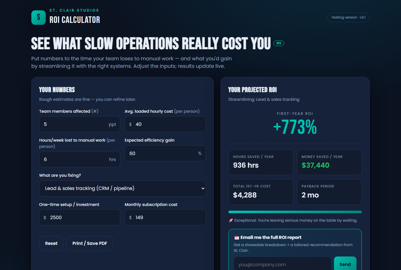 Screenshot of the ROI Calculator tool
