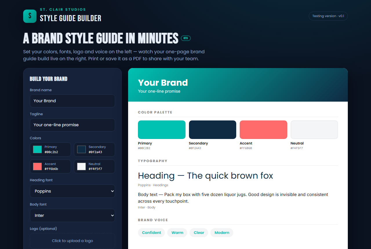 Screenshot of the Style Guide Builder tool
