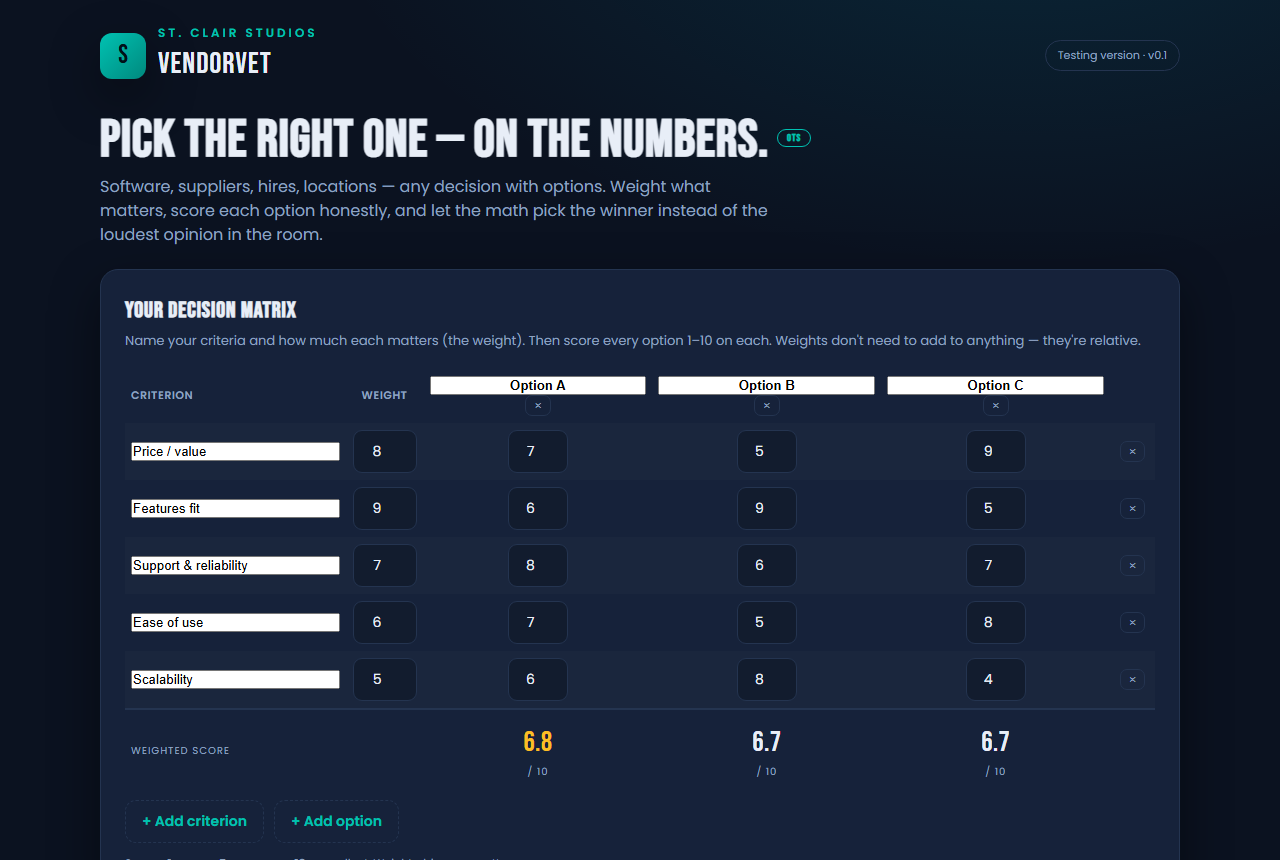 Screenshot of the VendorVet tool
