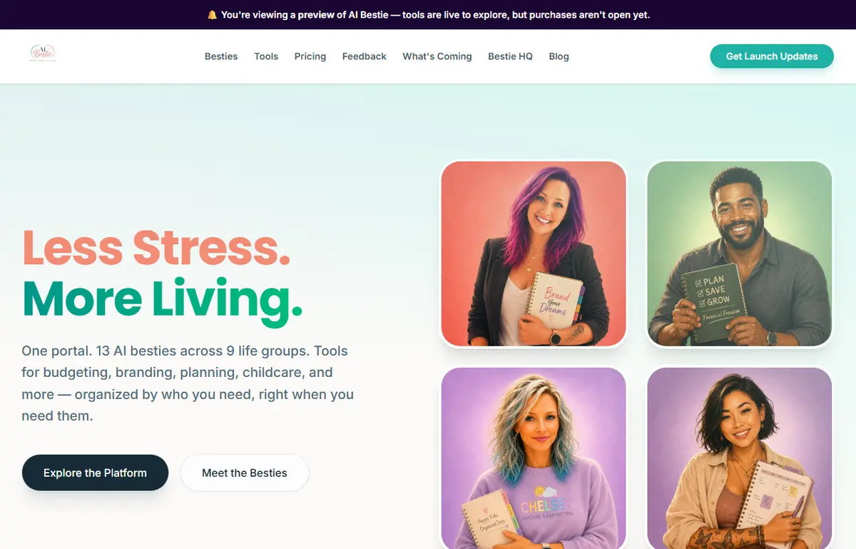 AI Bestie homepage — built by St. Clair Studios